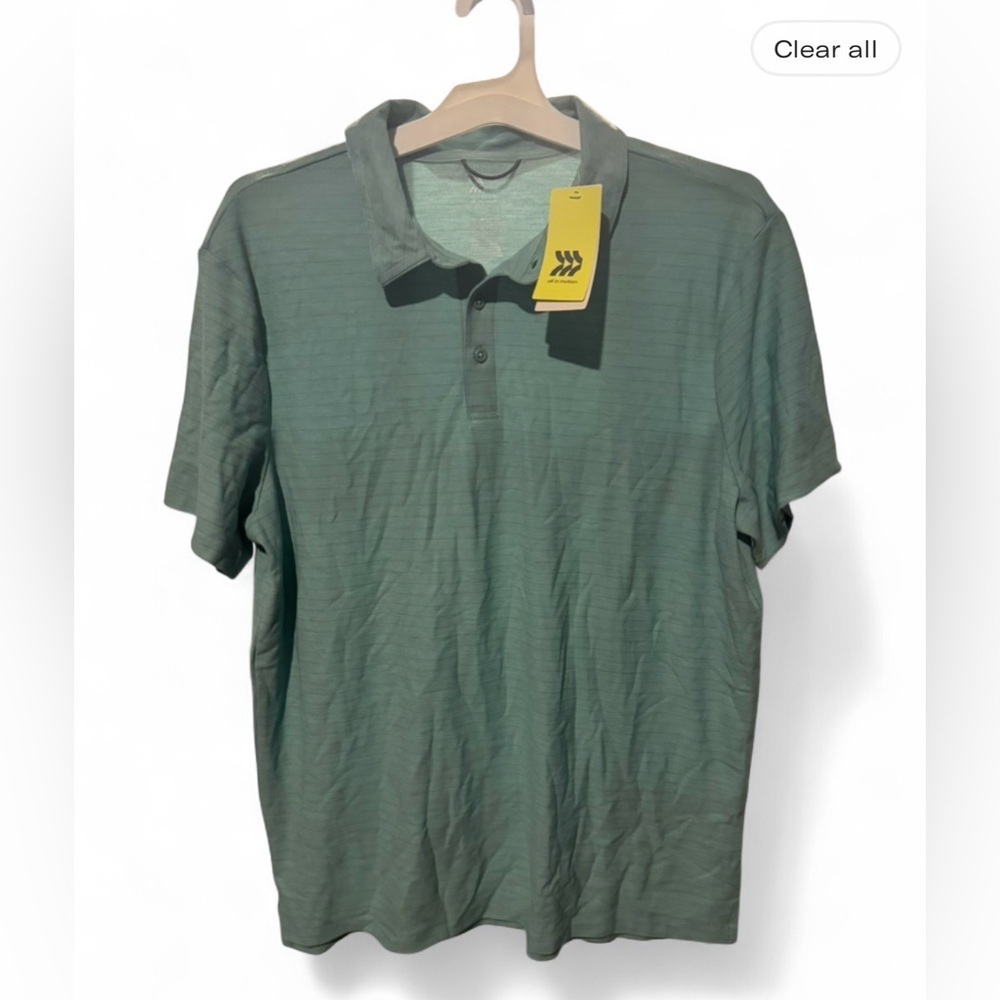 You will get 2PCS Size Large Mens All in Motion Striped Green Polo
